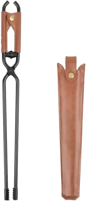 Lightweight Carbon Steel Fire Tongs With Power Assisted Spring Mechanism Essential For Picnic BBQs Outdoor Camping Grilling Portable with Leather case(S)