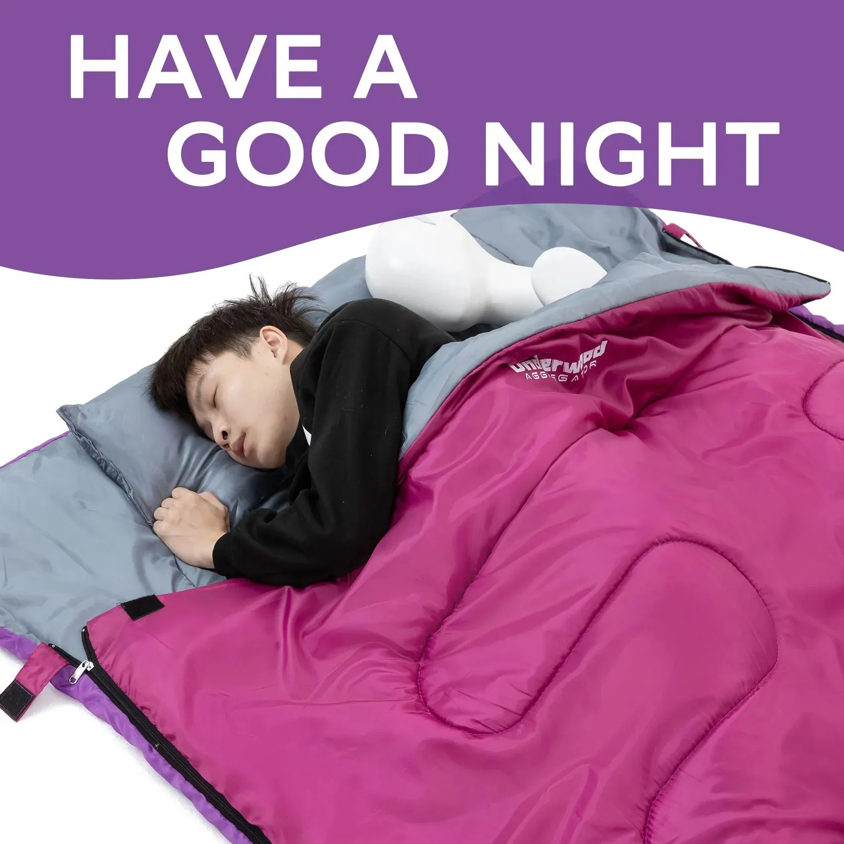 Lightweight Double Sleeping Bag for Adults & Kids - Compact 2-Person Sleeping Bag with Pillow in 4 Stylish Colors