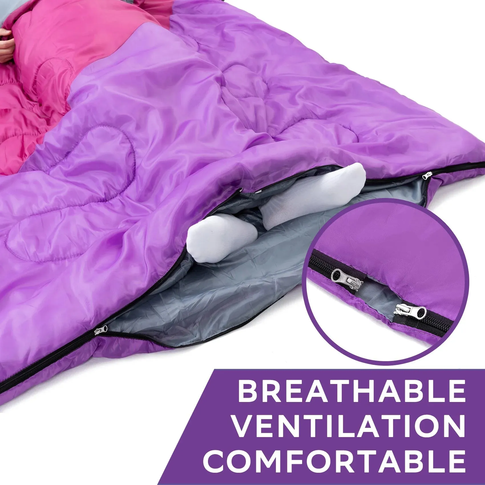 Lightweight Double Sleeping Bag for Adults & Kids - Compact 2-Person Sleeping Bag with Pillow in 4 Stylish Colors