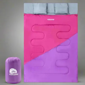 Lightweight Double Sleeping Bag for Adults & Kids - Compact 2-Person Sleeping Bag with Pillow in 4 Stylish Colors