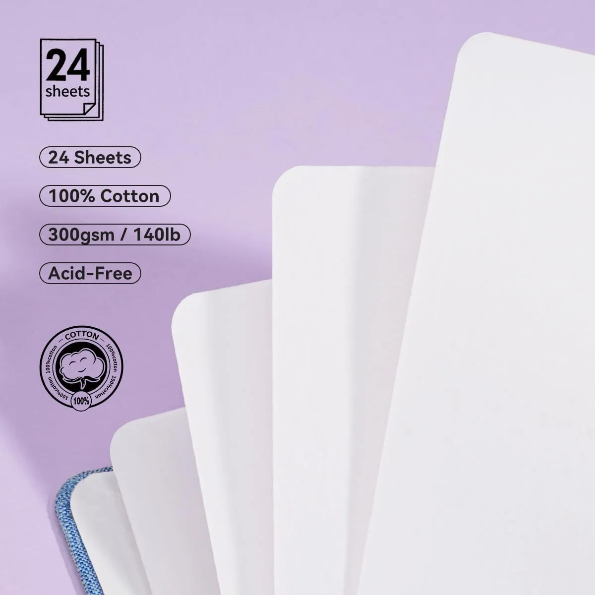Lightwish Square Watercolor Journal,100% Cotton,300gsm/140lb,Acid-Free,24 Sheets Hot Press Watecolor Paper Sketchbook for Artists Adults Students,4.7 * 4.7 Inches