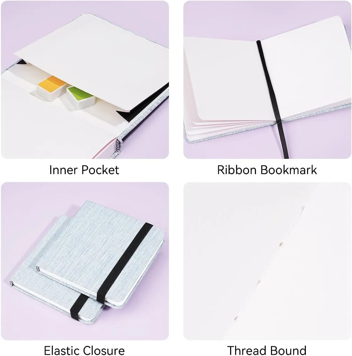 Lightwish Square Watercolor Journal,100% Cotton,300gsm/140lb,Acid-Free,24 Sheets Hot Press Watecolor Paper Sketchbook for Artists Adults Students,4.7 * 4.7 Inches