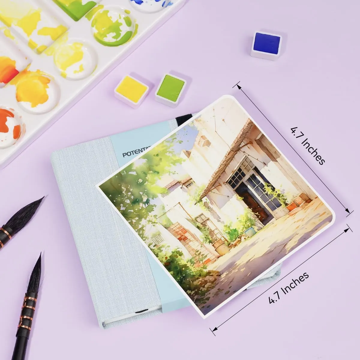 Lightwish Square Watercolor Journal,100% Cotton,300gsm/140lb,Acid-Free,24 Sheets Hot Press Watecolor Paper Sketchbook for Artists Adults Students,4.7 * 4.7 Inches