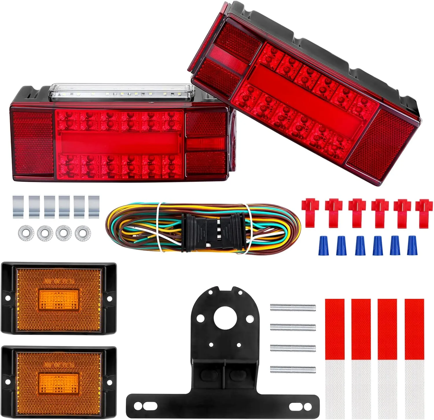 LIMICAR Trailer Lights, Upgrade IP68 Halo Glow Trailer Light Kit, Brake Stop Turn Tail License Plate with 25ft Wiring Harness Kit for Truck Marine RV Boat Camper