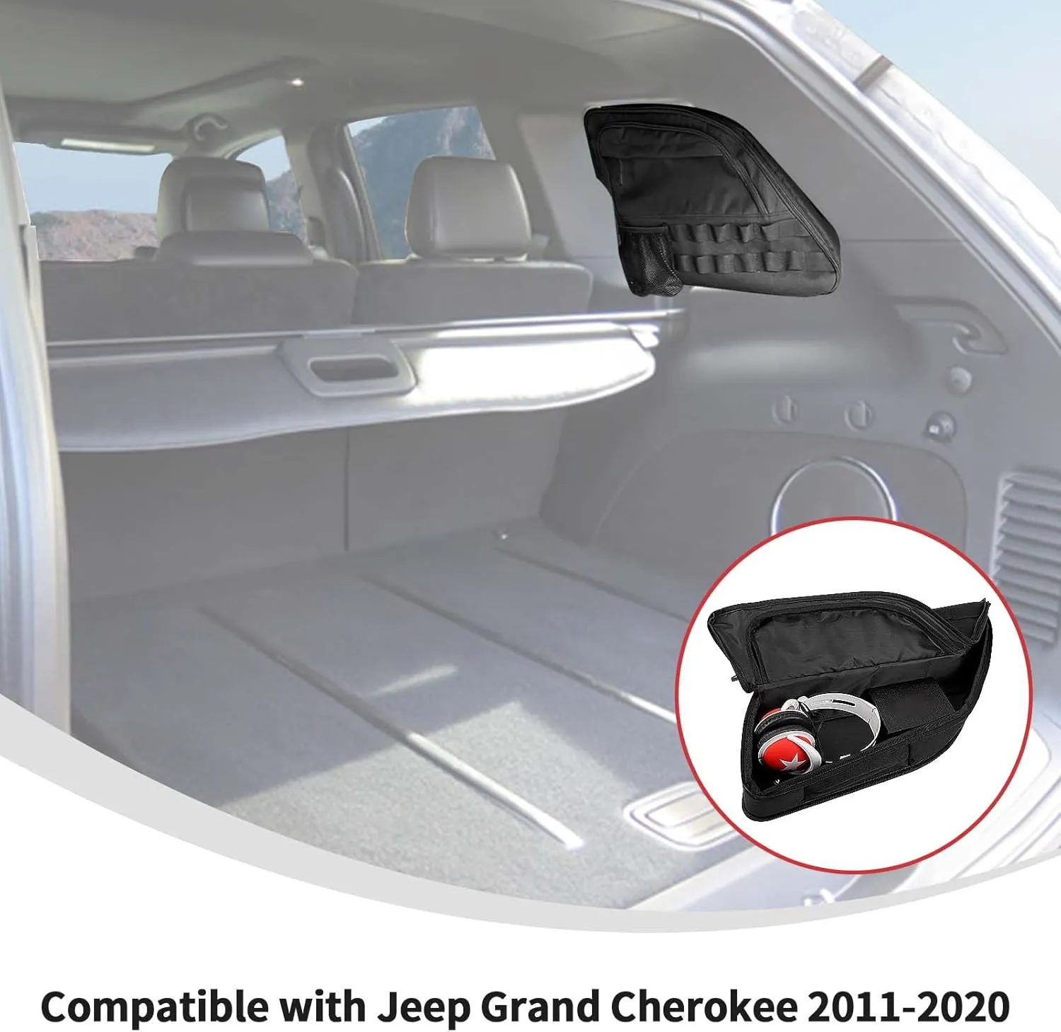 Linskip Rear Side Window Storage Bag Compatible with 4th gen Jeep Grand Cherokee 2011-2020, Storage Bag for Jeep Grand Cherokee Trunk Organizer Accessories(black)