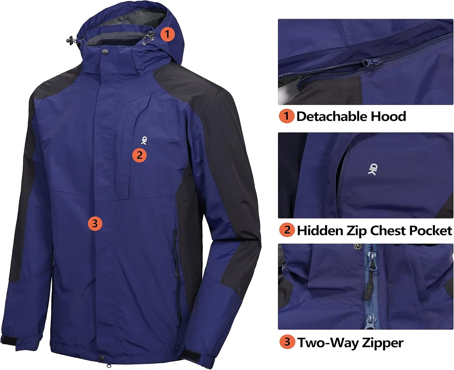 Little Donkey Andy Men's 3 in 1 Winter Ski Jacket Warm Fleece Liner Jacket Waterproof Windproof Snow Coat & Detachable Hood