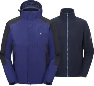 Little Donkey Andy Men's 3 in 1 Winter Ski Jacket Warm Fleece Liner Jacket Waterproof Windproof Snow Coat & Detachable Hood