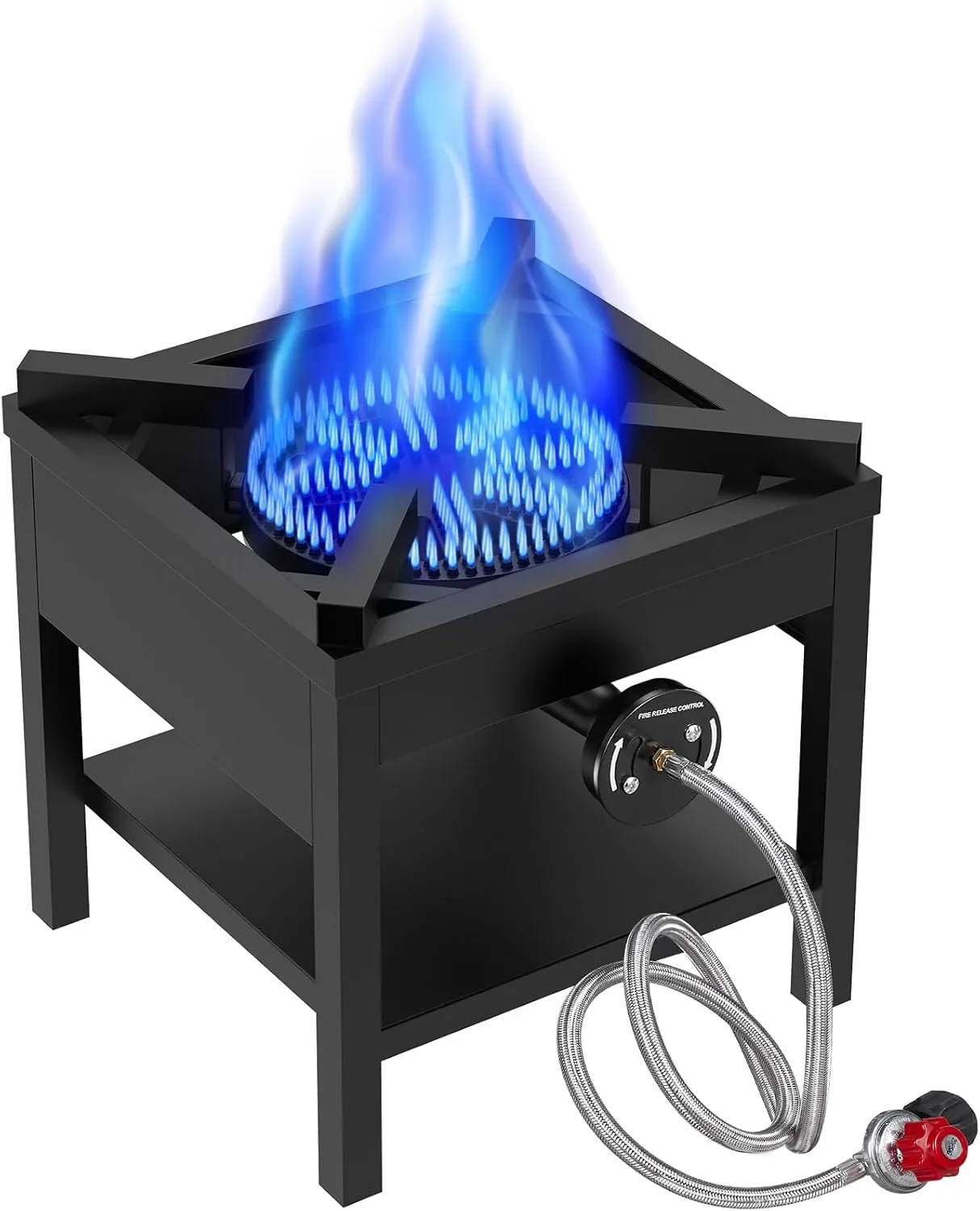 Llamaviva 260,000 BTU Outdoor Propane Gas Stove – Portable Single Burner with 0-30 PSI Adjustable Regulator & Steel-Braided Hose for Camping, Turkey Frying, and Home Brewing
