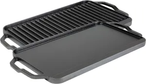 Lodge 19.5" X 10" Cast Iron Reversible Grillgriddle - Double Burner Griddle - Indoor & Outdoor Cooking - Superior Heat Retention - Reversible Grill Griddle - Made in the USA