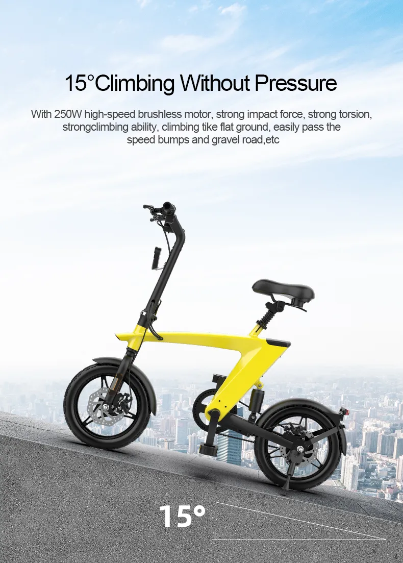 (LOWER FINAL PRICES ON OUR SITE!) The Max foldable E-Bike Solarbeam Yellow  Range 35km - Top Speed 25km/h