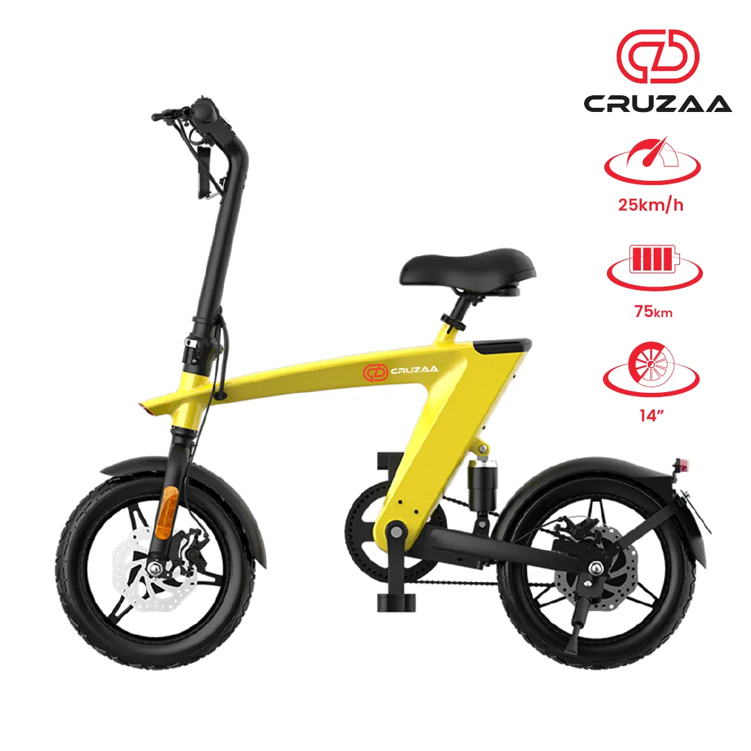 (LOWER FINAL PRICES ON OUR SITE!) The Max foldable E-Bike Solarbeam Yellow  Range 35km - Top Speed 25km/h