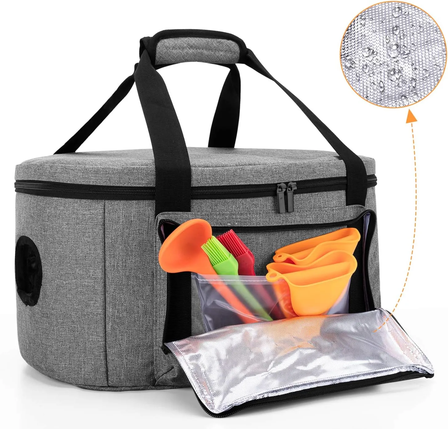 LUXJA Insulated Slow Cooker Bag (with a Bottom Pad and Lid Fasten Straps), Carrier Case Fits for Most 6-8 Quart Oval Slow Cooker, Gray
