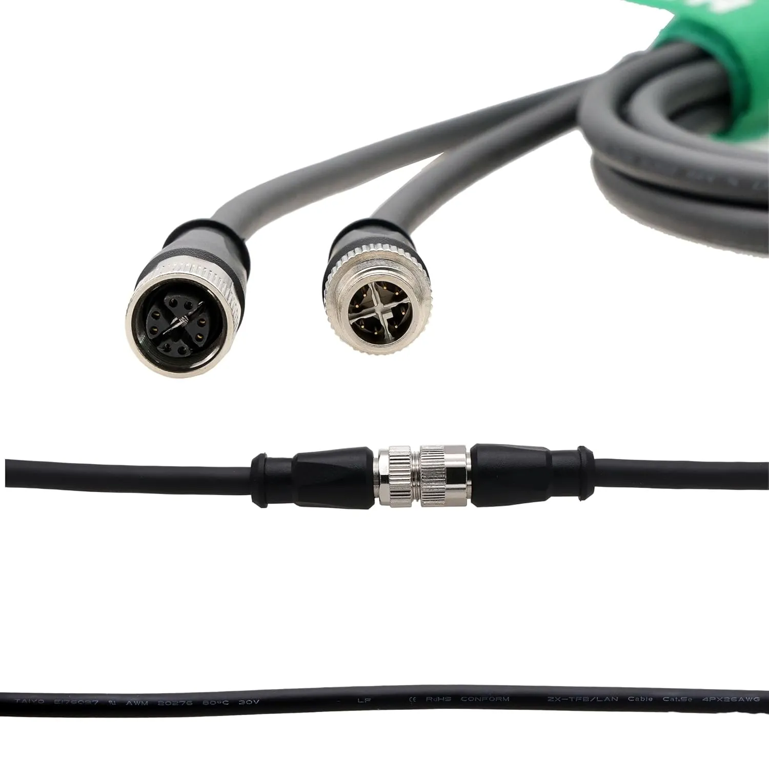 Machine Vision Sensor Barcode Reader Automation Ethernet Network Adapter Cable, M12 8 Pin X-Coded Male to 8-Pole X-Coding Female for Basler Cognex Kathrein Keyence Baumer Datalogic 1M