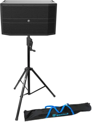 Mackie DRM12A 2000 Watt 12" Arrayable Powered Active Live Sound DJ PA Speaker Bundle with Rockville RVCS2 Heavy-Duty Tripod Adjustable Crank-Up DJ PA Speaker StandwithBag