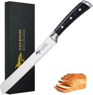 MAD SHARK Bread Knife 8 Inch Pro Serrated Bread Cutter,German High Carbon Stainless Steel Cake Knife with Ergonomic Handle, Ultra Sharp Baker's Knife