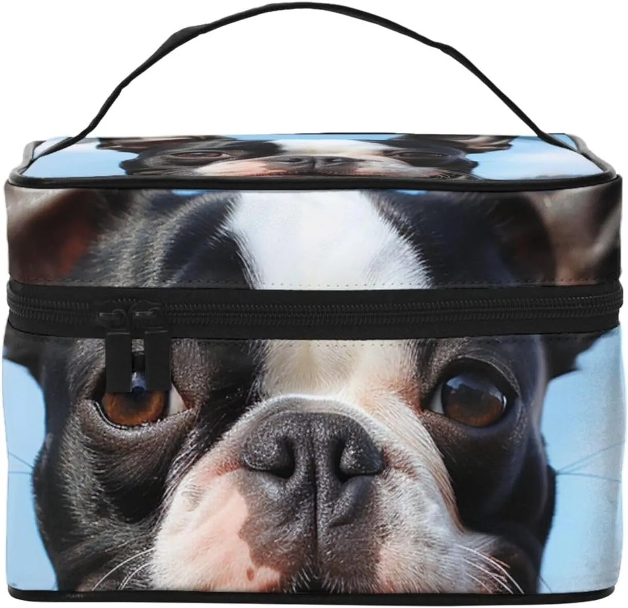 Makeup Bag for Women Cosmetic Bag Travel Toiletry Bag Lovely Boston Terrier Make Up Organizer with Handle