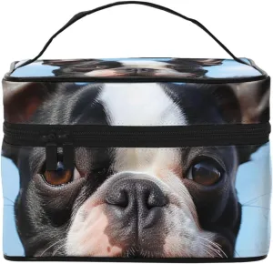 Makeup Bag for Women Cosmetic Bag Travel Toiletry Bag Lovely Boston Terrier Make Up Organizer with Handle