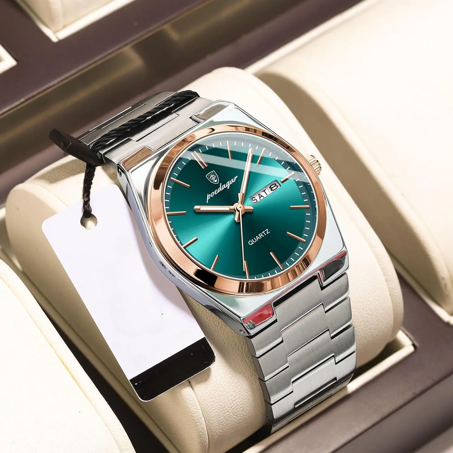 Man Luxury Business Watch Waterproof Luminous Date Week Stainless Steel Men Wristwatch Casual Quartz Men's Watches Male Clock Box