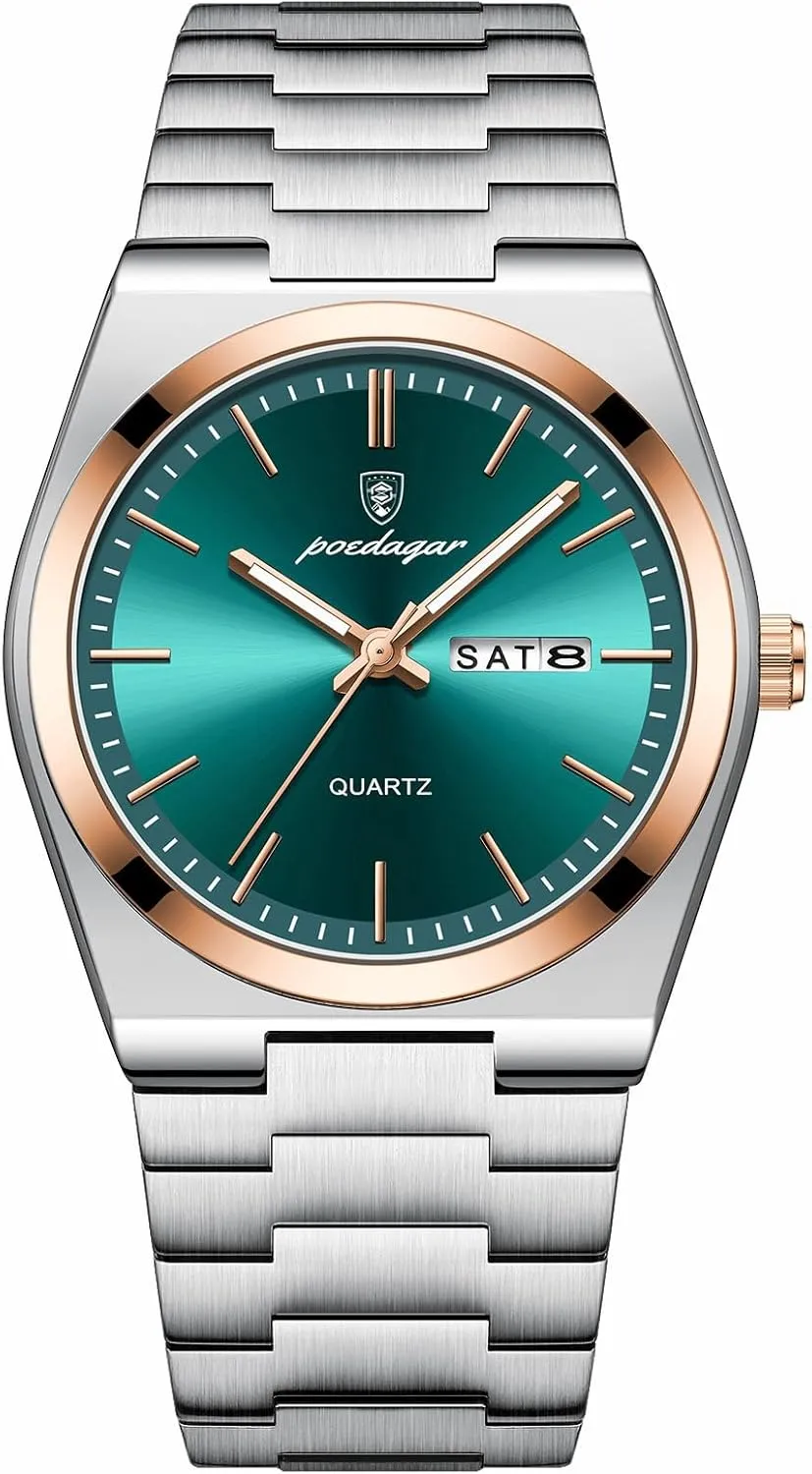 Man Luxury Business Watch Waterproof Luminous Date Week Stainless Steel Men Wristwatch Casual Quartz Men's Watches Male Clock Box