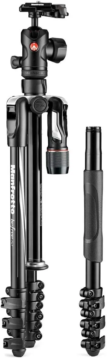 Manfrotto MKBFRLA4B-BHM Befree Advanced 2N1 Travel Tripod with Monopod, Lever Lock, Tripod Bag, Plate and Ball Head Included for Canon, Nikon, Sony, DSLR, CSC, Mirrorless, Up to 9kg, Aluminium