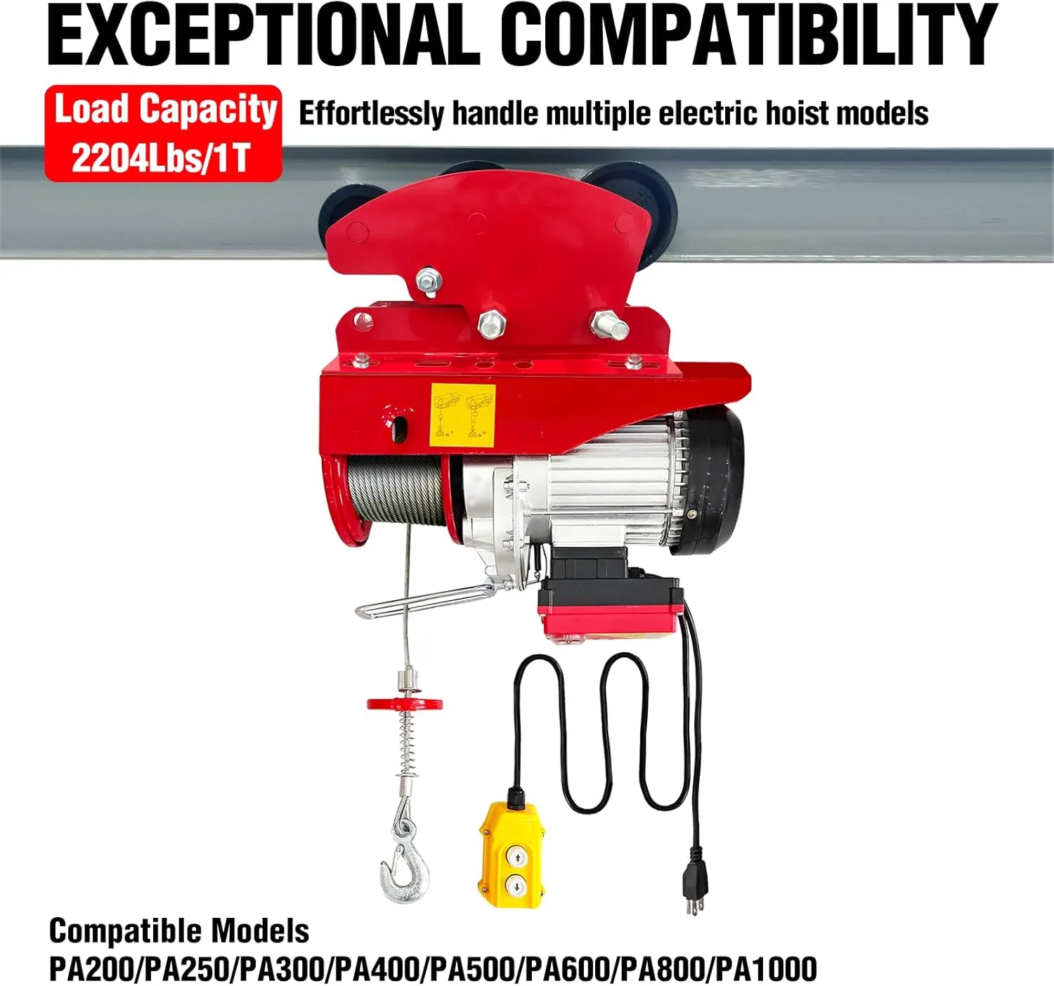 Manual Trolley for I-Beam 2200lbs with Heavy Duty 6 Wheel,Push Geared Overhead for PA200 to PA1000 Electric Hoist,2.68in - 4.33in Adjustable Flange for Lifting,1Ton Loading Capacity