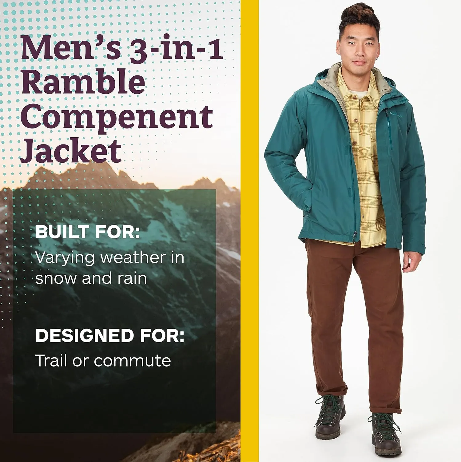 MARMOT Men's Ramble 3-in-1 Component Jacket - Recycled Waterproof Shell with Hood and Removable Insulated Thermal R Liner