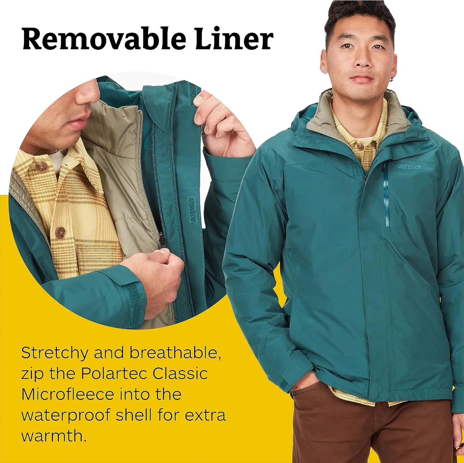 MARMOT Men's Ramble 3-in-1 Component Jacket - Recycled Waterproof Shell with Hood and Removable Insulated Thermal R Liner