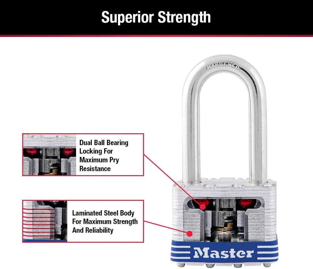 Master Lock 3TLF Laminated Steel Padlock with Key, 2 Pack Keyed-Alike, Silver