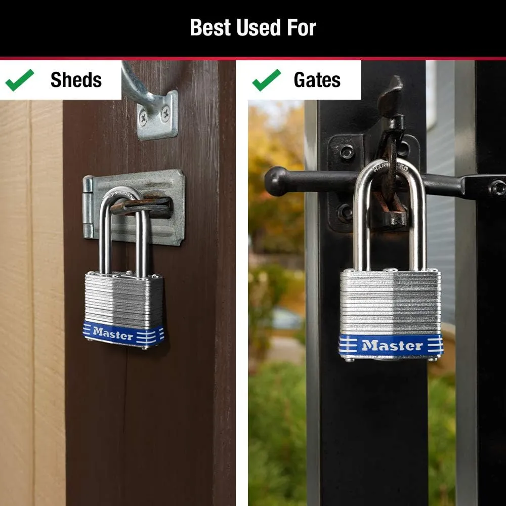 Master Lock 3TLF Laminated Steel Padlock with Key, 2 Pack Keyed-Alike, Silver