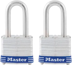 Master Lock 3TLF Laminated Steel Padlock with Key, 2 Pack Keyed-Alike, Silver