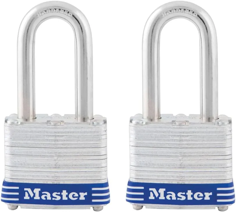 Master Lock 3TLF Laminated Steel Padlock with Key, 2 Pack Keyed-Alike, Silver