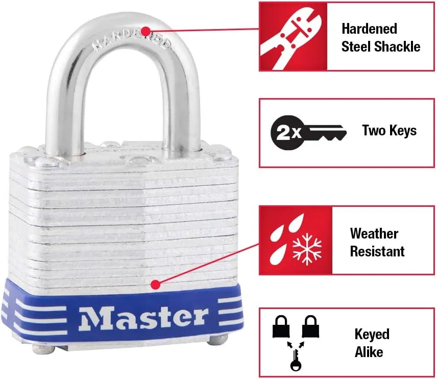 Master Lock 5T Outdoor Padlock with Key, 2 Pack Keyed-Alike, Silver