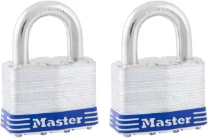 Master Lock 5T Outdoor Padlock with Key, 2 Pack Keyed-Alike, Silver