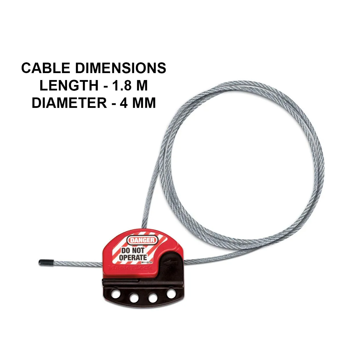 Master Lock S806 Adjustable Lockout Tagout Steel Cable, 5/32" Diameter, Black/Red