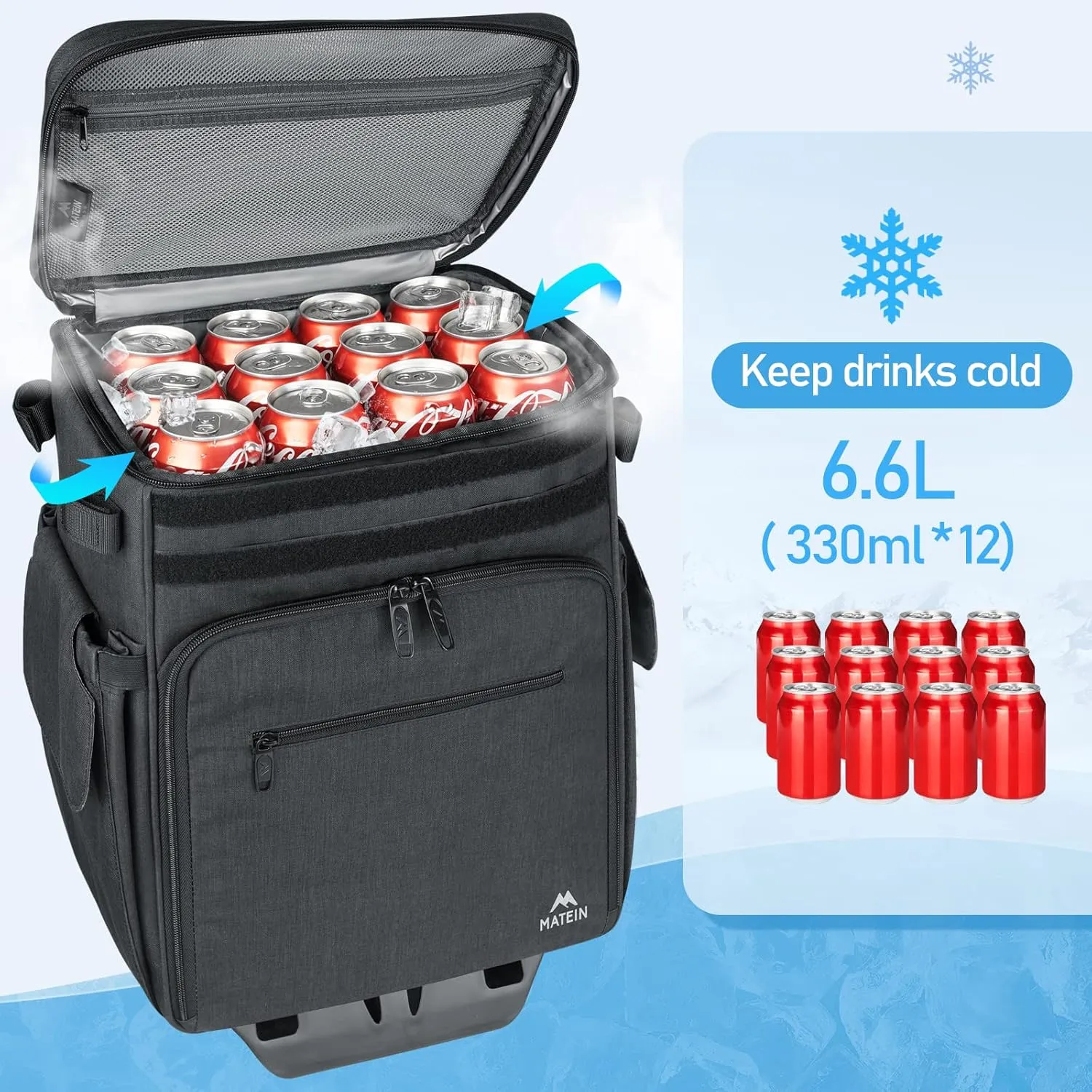 MATEIN Rolling Tackle Box with Cooler, Large Fishing Bag with Wheels for 5 Trays(Trays Not Included), Lunch Bags for Women, Cooler Lunchbox Insulated Work Backpack with USB Charging Port