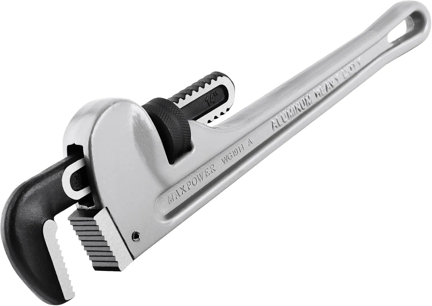 MAXPOWER 14-Inch Pipe Wrench, 40% Lighter Aluminum Plumbing Wrench, Heavy Duty Straight Pipe Wrenches Jaw Max Capacity 2 inch