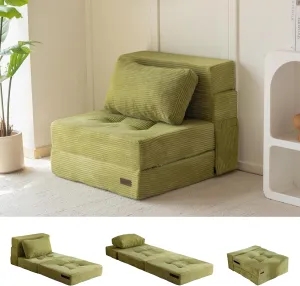 MAXYOYO Convertible Sofa Bed, Fold Out Single Sleeper Sofa with Pillow, 4 in 1 Tufted Folding Couch Bed Foam Floor Couch, Lazy Chair for Living Room Bedroom Guest Room, Green