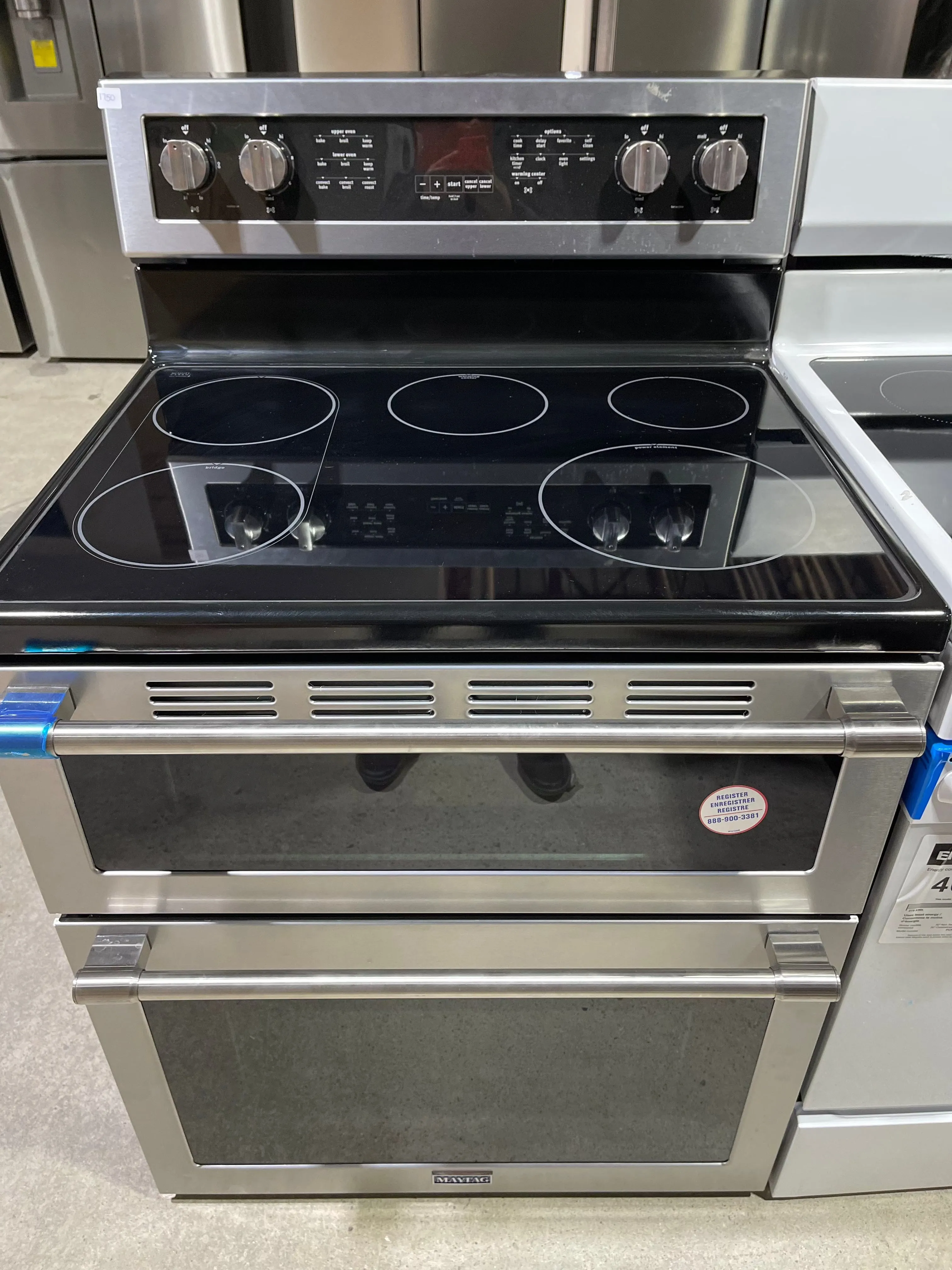 Maytag YMET8800FZ Electric Range, 6.7 cu. ft. Capacity, 30 inch Exterior Width, True Convection, 5 Burners, Self Clean, Double Oven, 3,200 Watts Highest Burner Element, Stainless Steel colour True European Convection