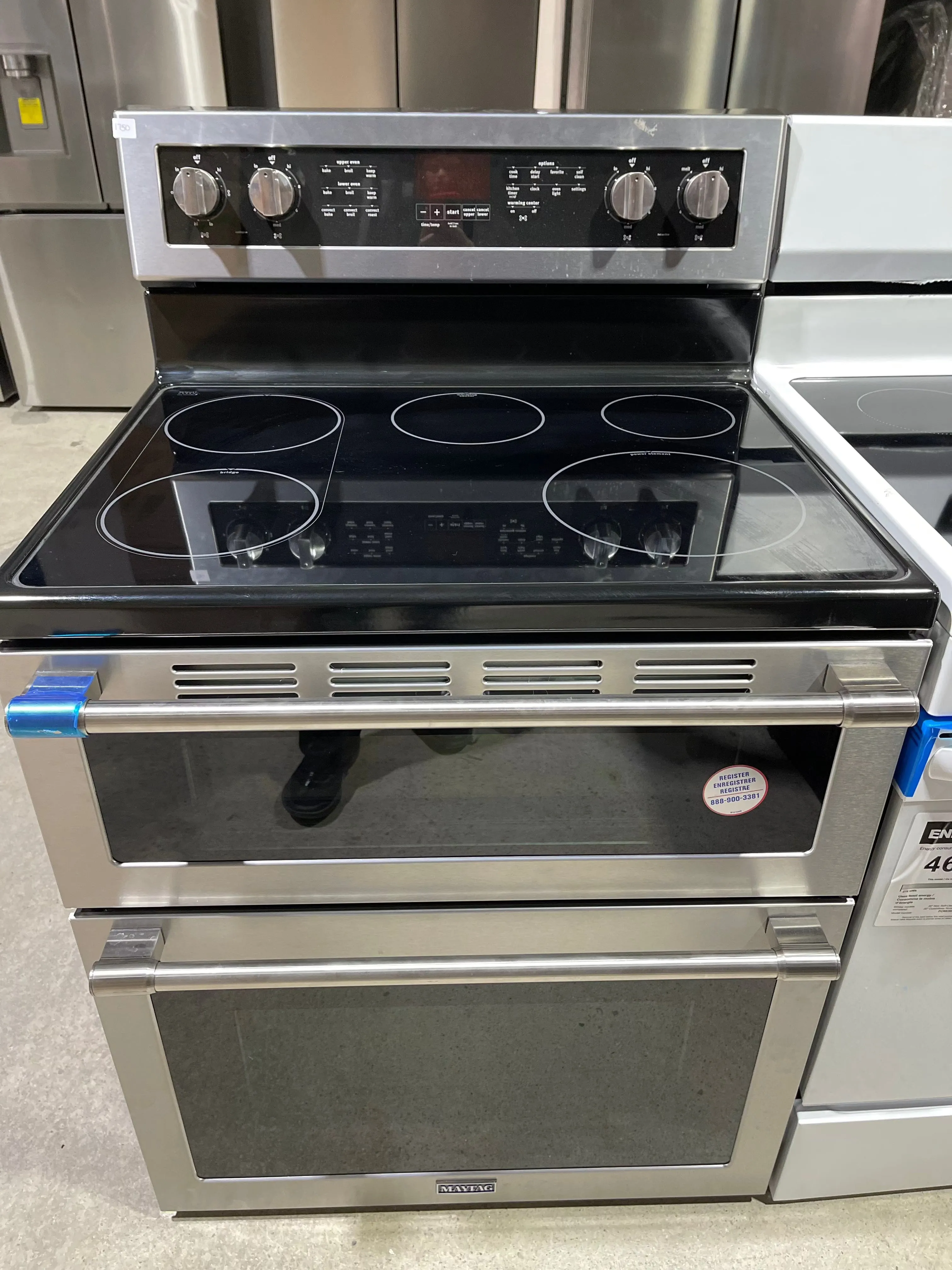 Maytag YMET8800FZ Electric Range, 6.7 cu. ft. Capacity, 30 inch Exterior Width, True Convection, 5 Burners, Self Clean, Double Oven, 3,200 Watts Highest Burner Element, Stainless Steel colour True European Convection