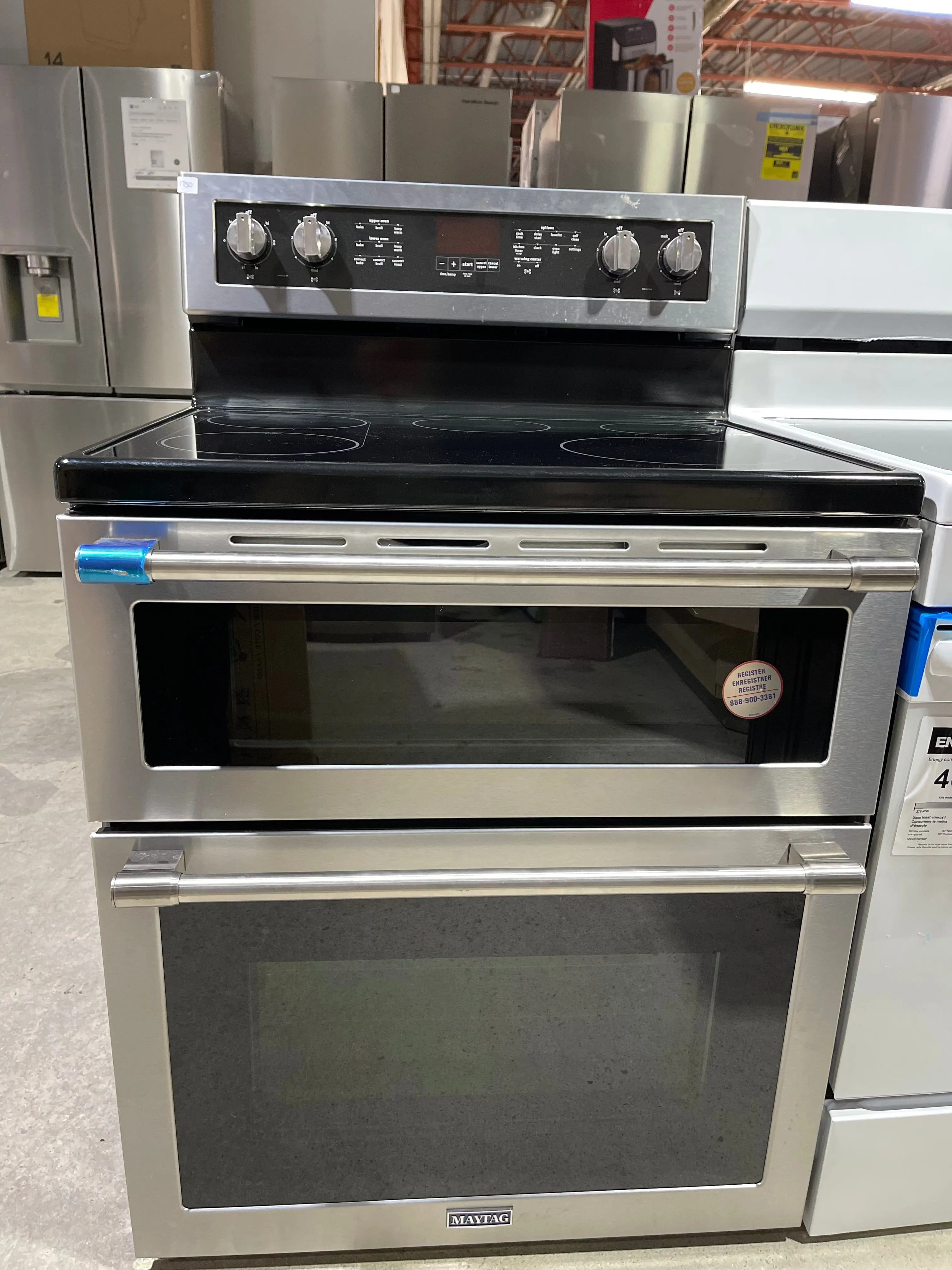 Maytag YMET8800FZ Electric Range, 6.7 cu. ft. Capacity, 30 inch Exterior Width, True Convection, 5 Burners, Self Clean, Double Oven, 3,200 Watts Highest Burner Element, Stainless Steel colour True European Convection