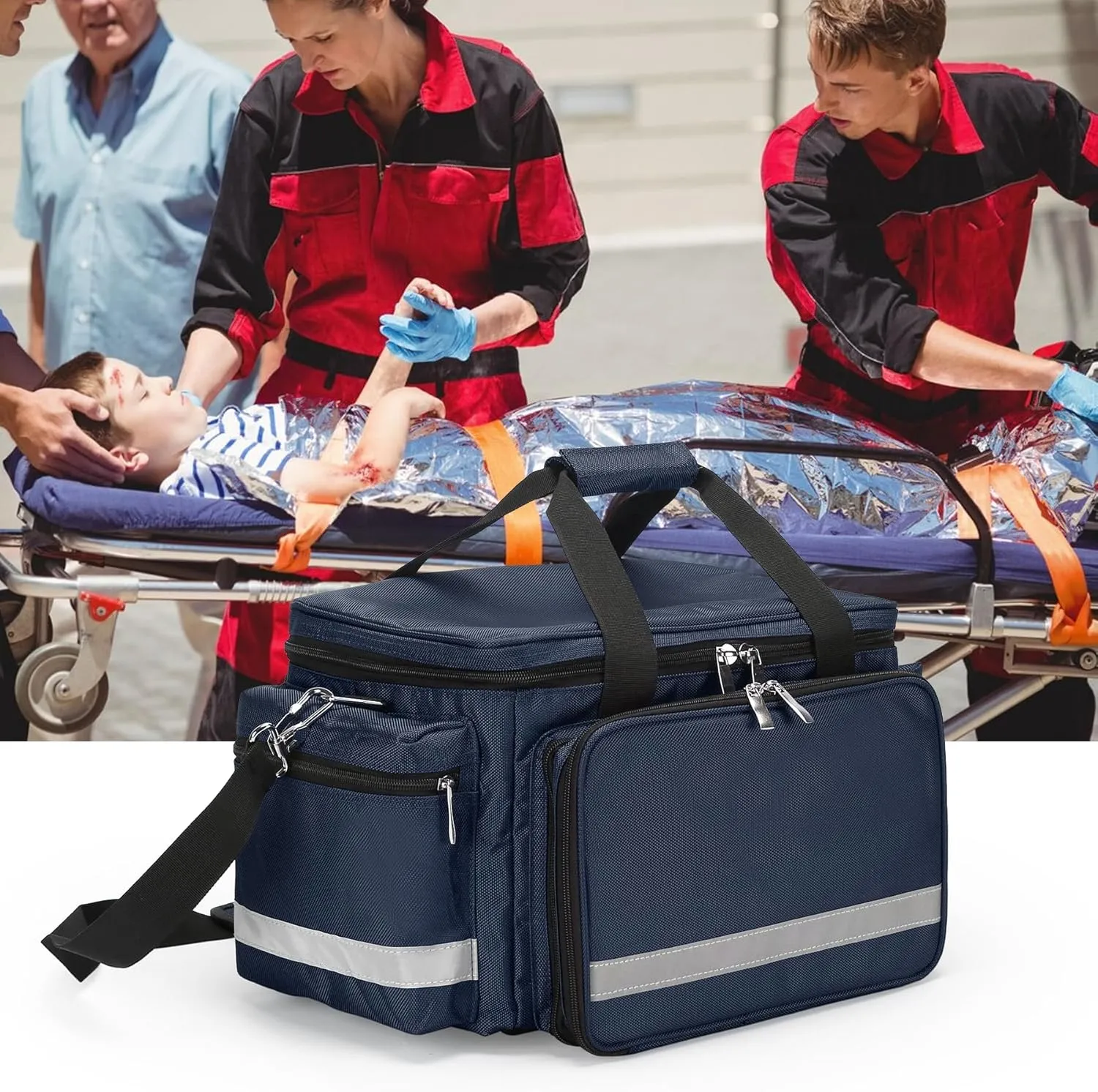 Medical Bag Empty First Aid Bag Emergency Responder Bag Professional First Aid Kits Storage with Inner Dividers and No-Scratch Bottom,Trauma Bag for Home Health