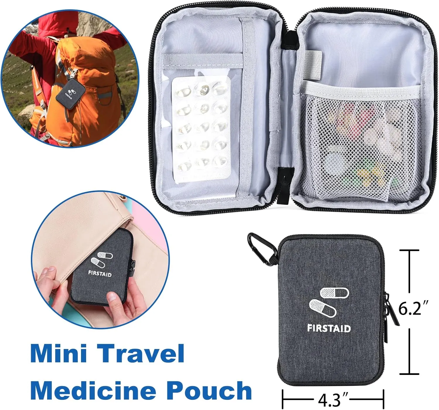 Medication Organizer Storage Bag,Portable Pill Bottle Organizer with Hand or One Shoulder,Travel Medicine Bag with Strap,Famliy First Aid Box for Medication(Grey)
