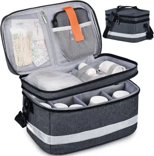 Medication Organizer Storage Bag,Portable Pill Bottle Organizer with Hand or One Shoulder,Travel Medicine Bag with Strap,Famliy First Aid Box for Medication(Grey)
