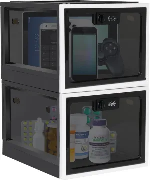 Medicine Lock Box, 2 Pack Medication Lockable Container for Refrigerator Food Safe Locking Box Tablet Phone Locked Box for Kitchen Home School and Office Safety