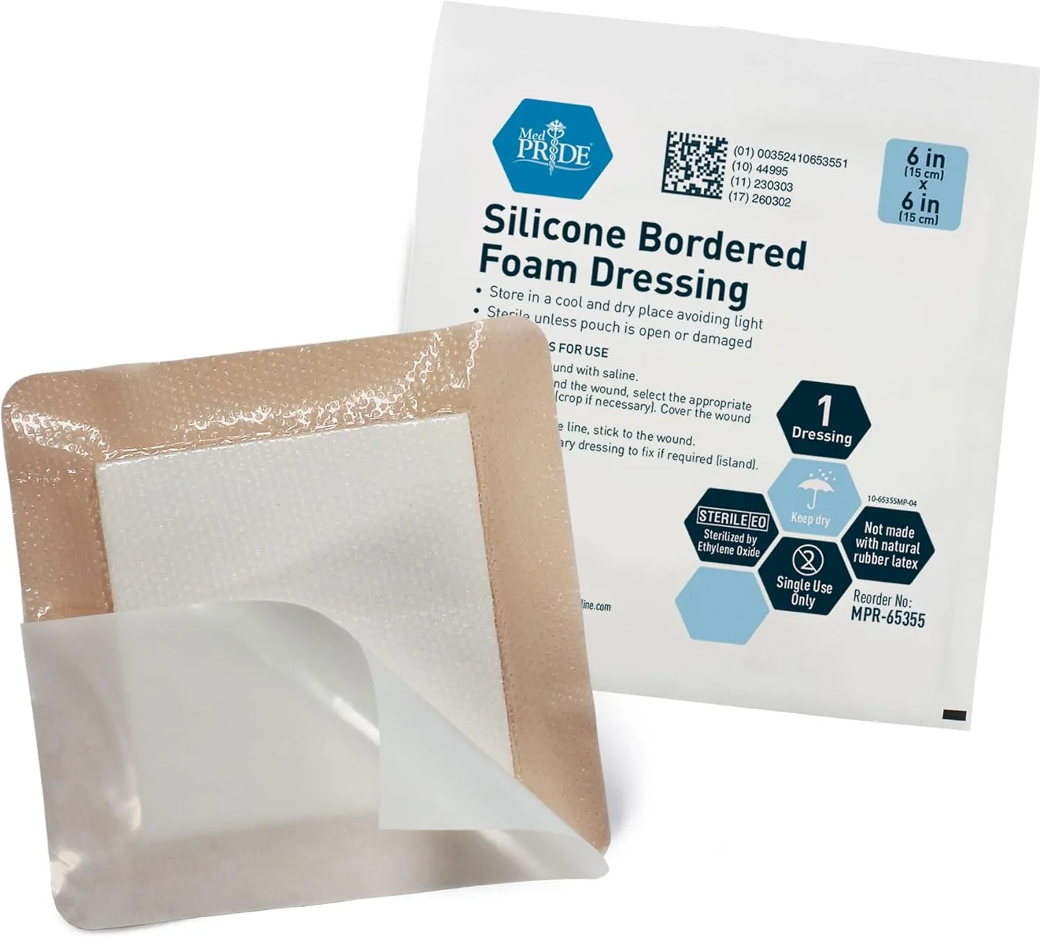 Medpride Adhesive Silicone Bordered Foam Wound Dressing Pads- 6 inches by 6 inches, 10 Pack-Trauma Bandaging for Ulcers, Post Op Wounds, Injuries- Individually Wrapped-Sterile, Pain-Free Removal