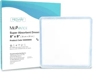 MedVance Super Absorbent Dressing, Dressing Pads 1st/2nd Degree 5 dressings (8"x8")