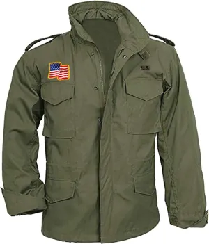Mens M65 Field Military Olive Green Cotton Vintage Jacket - John First Blood Cargo Pocket US Army Rambo Costume