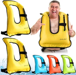 Meooeck 2 Pcs Large Inflatable Snorkel Vest Adults Safety Snorkel Diving Jackets, up to 260 Lbs Loading Portable Swim Jackets, Adjustable Kayaking Buoyancy Gears Safety Vest