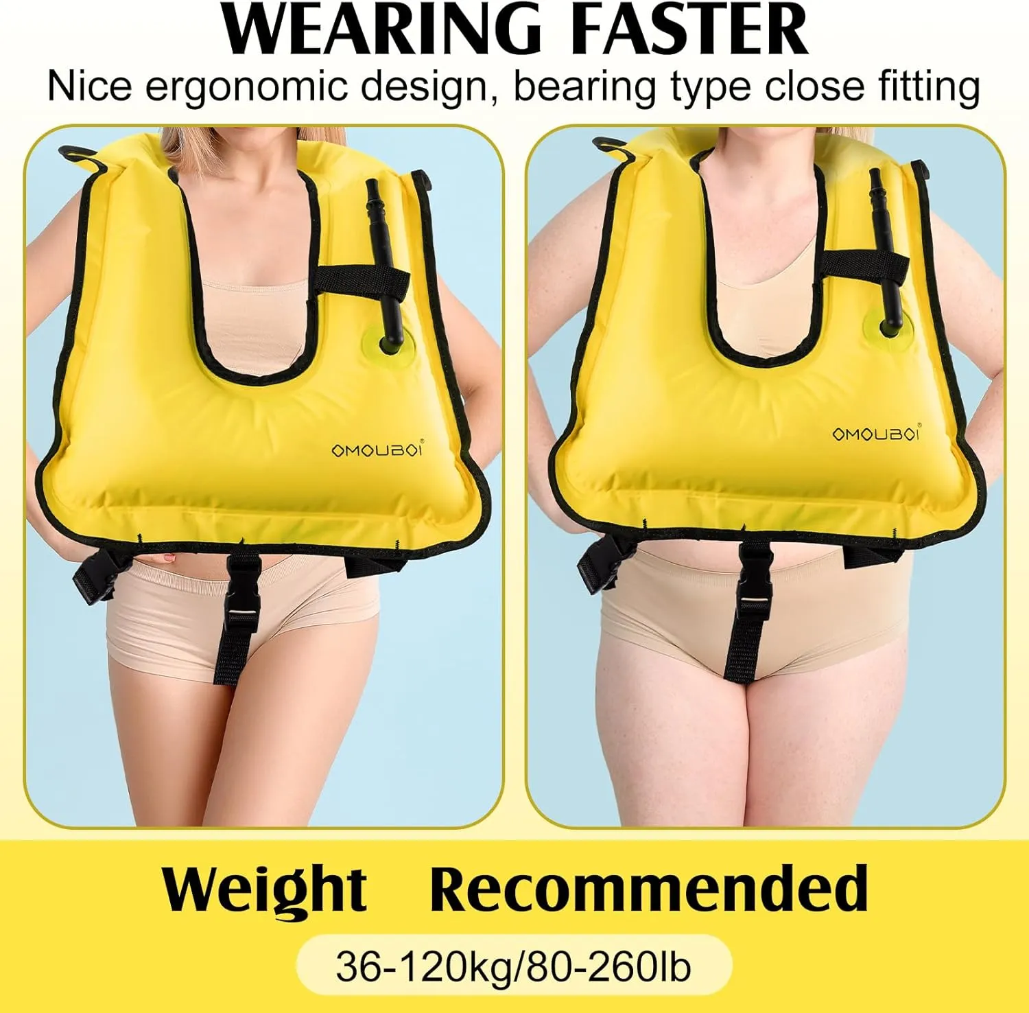 Meooeck 2 Pcs Large Inflatable Snorkel Vest Adults Safety Snorkel Diving Jackets, up to 260 Lbs Loading Portable Swim Jackets, Adjustable Kayaking Buoyancy Gears Safety Vest