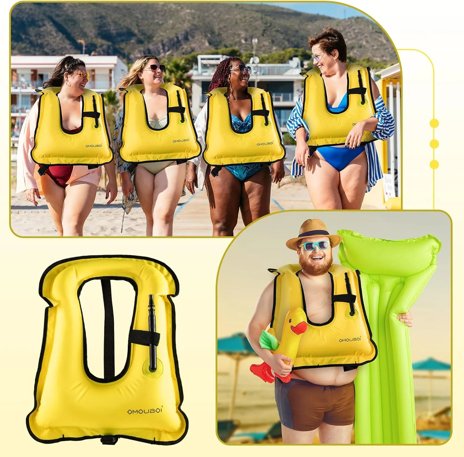 Meooeck 2 Pcs Large Inflatable Snorkel Vest Adults Safety Snorkel Diving Jackets, up to 260 Lbs Loading Portable Swim Jackets, Adjustable Kayaking Buoyancy Gears Safety Vest